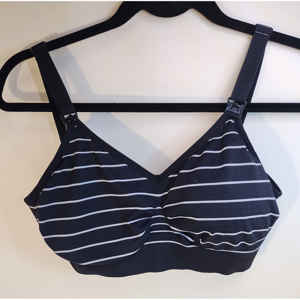 Hofish Womens Nursing Bra Black White Striped Maternity Seamless Bralette Size M